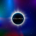 Solar eclipse. Astronomy effect - sun eclipse. Abstract astral universe background. Rays of starlight burst out from behind the