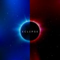 Solar eclipse. Astronomy effect - sun eclipse. Abstract astral universe background red and blue version. Rays of starlight burst Royalty Free Stock Photo