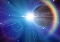 Solar eclipse background with stars and lens flare