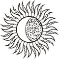 Solar eclipse black white vector tattoo Royalty Free Stock Photo