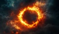 The solar eclipse is captured in a visually striking scene, where the sun takes on the appearance of a fiery ball Royalty Free Stock Photo