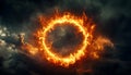 The solar eclipse is captured in a visually striking scene, where the sun takes on the appearance of a fiery ball Royalty Free Stock Photo