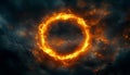 The solar eclipse is captured in a visually striking scene, where the sun takes on the appearance of a fiery ball Royalty Free Stock Photo
