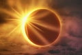 Solar eclipse with clouds in the sky and sun flare Royalty Free Stock Photo