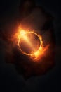 solar eclipse disk on black night sky, dark background with black hole wormhole Royalty Free Stock Photo
