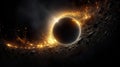 solar eclipse disk on black night sky, dark background with black hole wormhole Royalty Free Stock Photo