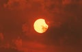 Solar eclipse. Full moon or lunar with light on sky in dark at sunset sky background. Space astronomy. Phenomena