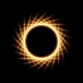 Solar eclipse with gold fiery flashes on edge vector illustration. Abstract golden circle frame of sun, planet or star Royalty Free Stock Photo