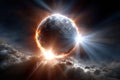 Celestial event showcases a breathtaking solar eclipse surrounded by dynamic clouds Royalty Free Stock Photo