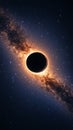 Solar eclipse with milky way galaxy in background, glowing corona. Cosmic astronomy and space phenomenon concept Royalty Free Stock Photo