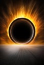 Solar eclipse over horizon with glowing corona in dramatic sky Royalty Free Stock Photo