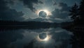 Solar eclipse over lake with dramatic clouds. Royalty Free Stock Photo