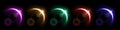 Solar eclipse overlay effect on black background vector set. Collection of different neon blazing star edge behind planet in dark Royalty Free Stock Photo