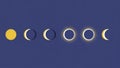 Solar Eclipse Phases Illustration on Dark Blue Background Royalty Free Stock Photo