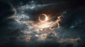 solar eclipse ring of fire dramatic clouds Royalty Free Stock Photo