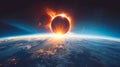Solar eclipse seen from space with another planet. Celestial event from the orbit with a second planet visible. Concept Royalty Free Stock Photo
