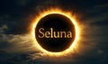 Solar eclipse with text seluna Royalty Free Stock Photo