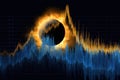 Solar Eclipse with Vibrant Graphic Soundwave Overlay in Dark Background. Royalty Free Stock Photo