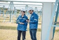Solar electric installer and practitioner inspect electrical systems for appropriate wiring, polarity, grounding, and termination Royalty Free Stock Photo