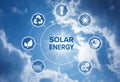 Solar energy. Scheme with icons and sky on background