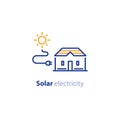 Sun energy, solar home solution, electricity services line icon Royalty Free Stock Photo