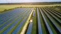 Solar energy farm producing clean renewable energy from the sun . Thousands of solar panels, Photovoltaic solar cells , huge solar