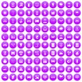 100 solar energy icons set purple Royalty Free Stock Photo