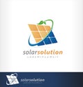 Solar energy logo design. Sign, symbol or icon for clean, friendly green power energy. Solar cell installation. Ecology industry t