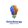 Solar energy logo with panel light bulb shape. renewable green energy Royalty Free Stock Photo