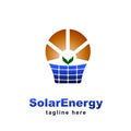 Solar energy logo with panel light bulb shape. renewable green energy Royalty Free Stock Photo