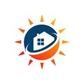 solar energy logo vector icon illustration sun and roof design template