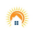 solar energy logo vector icon illustration sun and roof design template