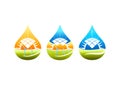 Solar energy logo, windmill symbol, pumb water power icon and natural electric concept design