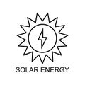solar energy outline icon. Element of enviroment protection icon with name for mobile concept and web apps. Thin line solar energy Royalty Free Stock Photo