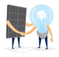 Solar energy panel and idea light bulb shaking hands Royalty Free Stock Photo