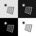 Solar energy panel and sun icon isolated on black, white and transparent background. Vector Royalty Free Stock Photo