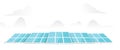 Solar energy panels. Solar batteries isolated on a white background. Landscape on the back. Clear modern design. Simple design