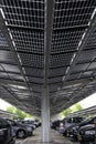 Solar energy panels installed on the canopy of a car parking area in the Netherlands