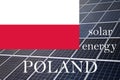 Solar energy panels with Poland flag background. Sustainable resources and renewable polish energy concept