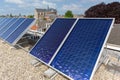 Solar energy with solar panels on the roof in Leiden. Royalty Free Stock Photo