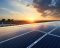 solar energy panels on the roof of a modern building at sunset Royalty Free Stock Photo