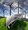 Solar energy panels and wind turbine Royalty Free Stock Photo