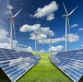 Solar energy panels and wind turbine Royalty Free Stock Photo