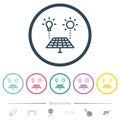 Solar energy recycling flat color icons in round outlines