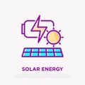Solar energy: renewable battery thin line icon Royalty Free Stock Photo