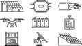 Solar energy technology vector line icons set including solar panels, drone, battery, and fiber optic cable Royalty Free Stock Photo