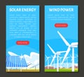 Solar Energy and Wind Power Station Generating Renewable Green Energy Vector Web Banner Template