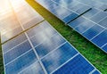 Solar farm and sun light. Solar power for green energy. Sustainable renewable energy. Photovoltaic power station or solar park. Royalty Free Stock Photo