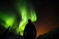 a solar flare and geomagnetic storm, seen from the perspective of a person looking up at the night sky