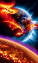 Solar flare plasma earth illustration Artificial intelligence artwork generated